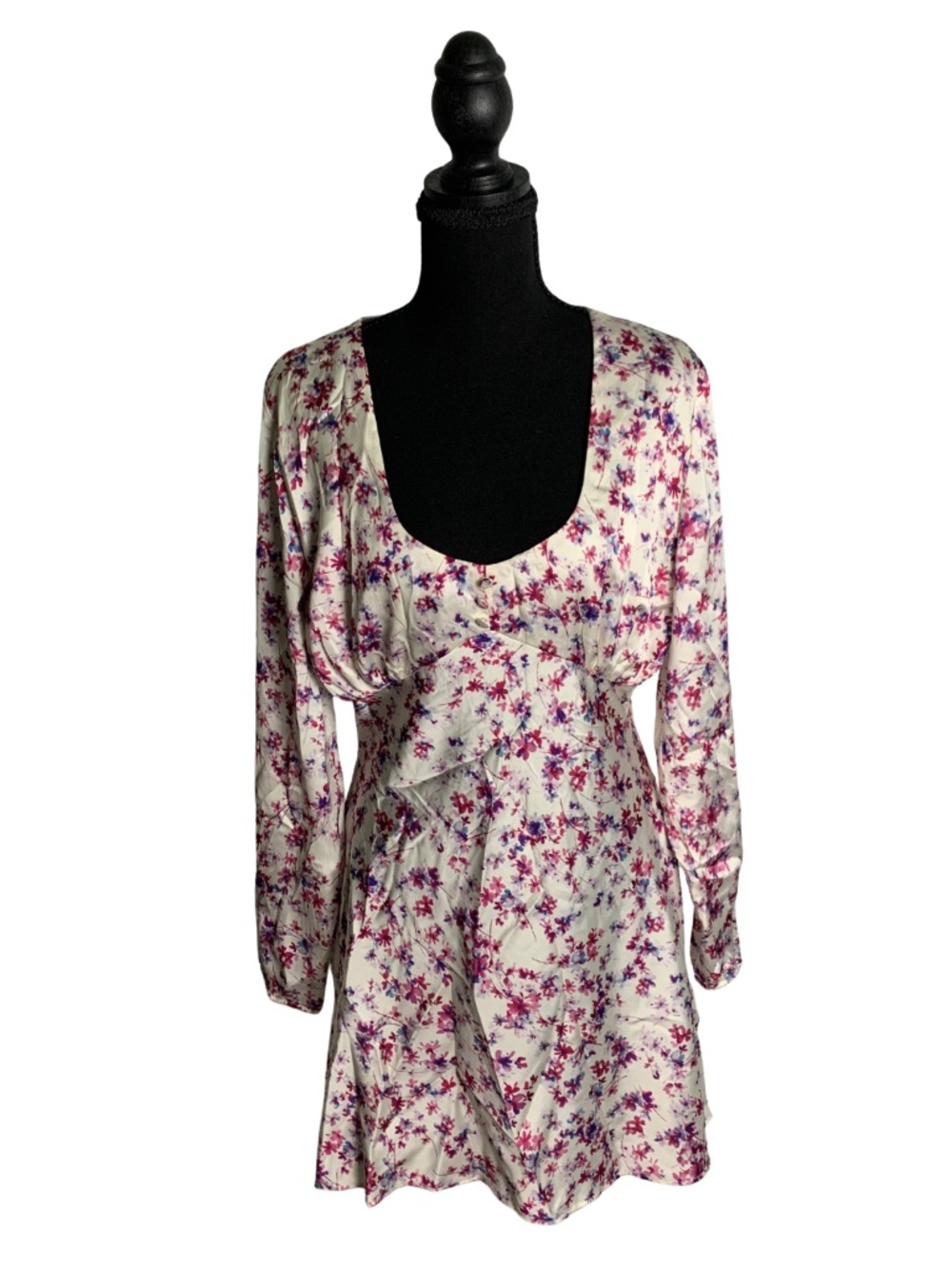 Zara Cream Mini Dress with Pink Purple Floral Mini Dress Women's L Cottagecore